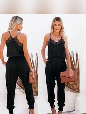 "BESTSELLER" VICI COLLECTION KAYLIE TENCEL POCKETED LACE CAMI JUMPSUIT